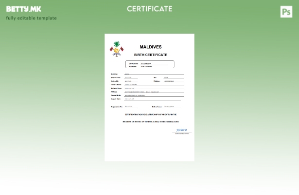 модерен стил Малдиви извод од матична книга на родени Шаблон Word и PDF шаблон